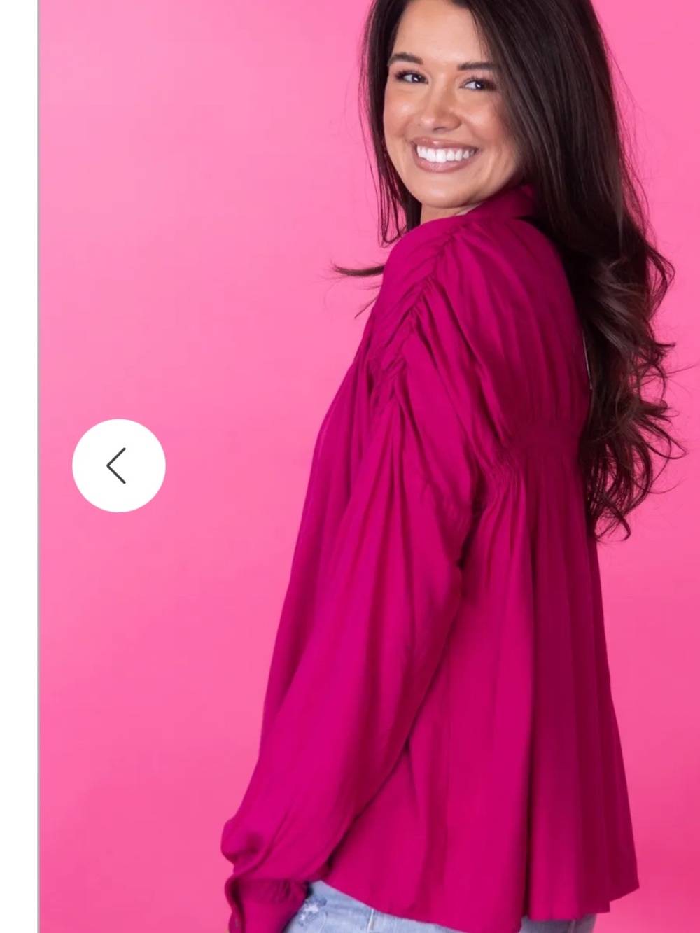 ANDREE BY UNIT Pink Button-Down Shirred Shoulder Long Sleeve Blouse Medium - Picture 2 of 6